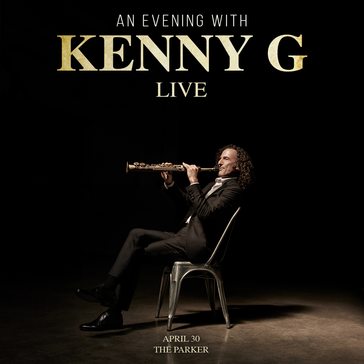 Kenny G playing the saxophone at The Parker for a live performance on April 30, hosted by the TD Bank Jazz Series.