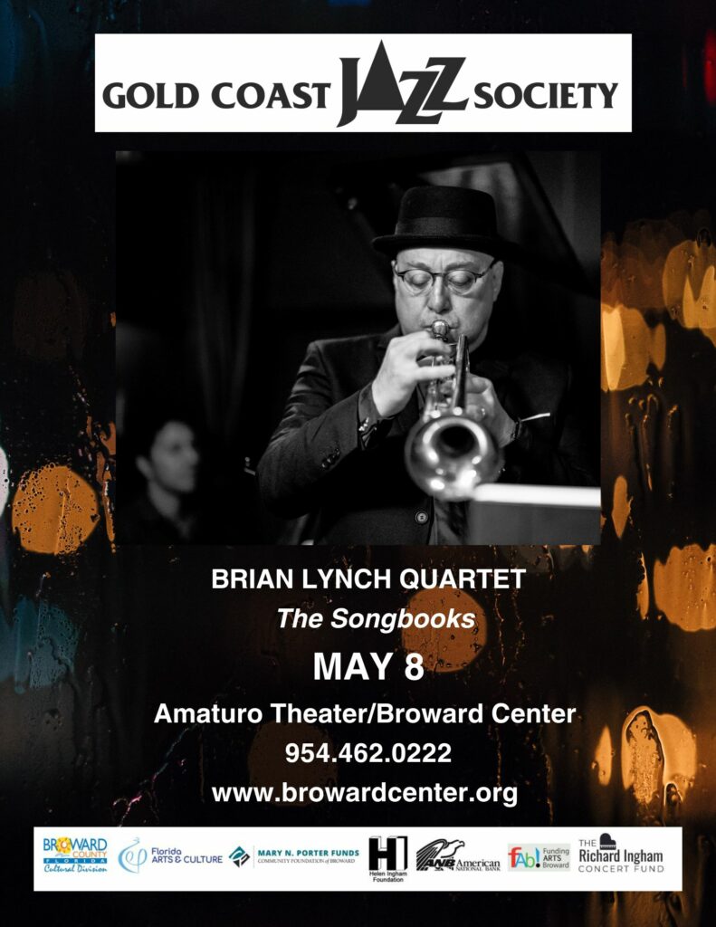 Trumpeter Brian Lynch performing live with his quartet at the Gold Coast Jazz Society event on May 8, 2024, at the Amaturo Theater/Broward Center.