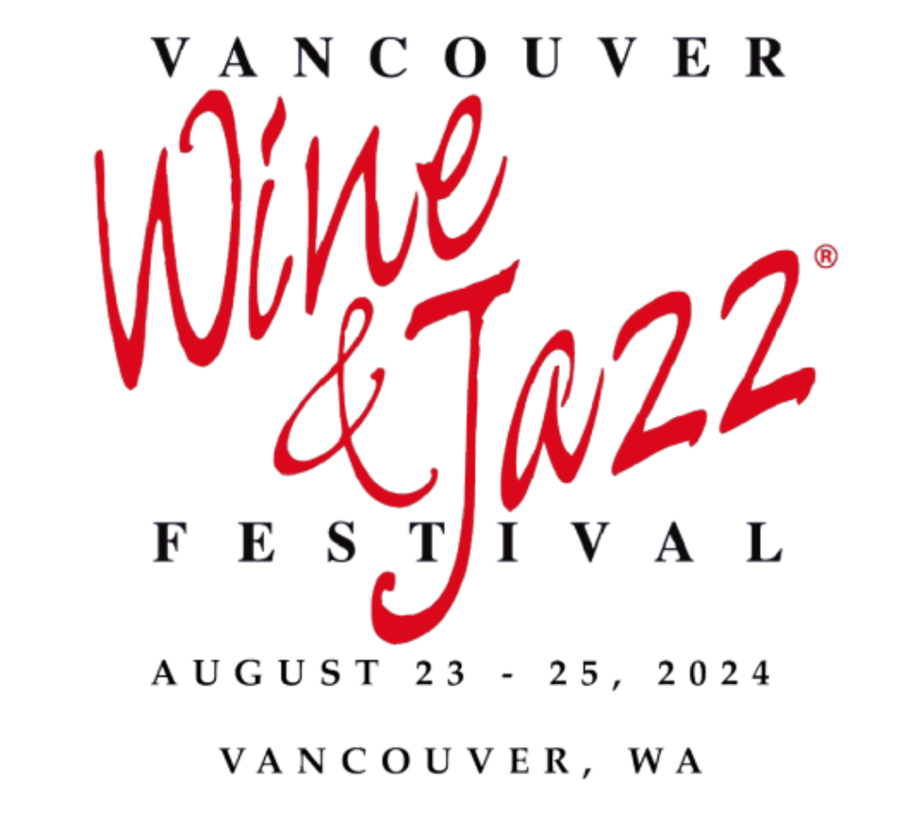 Vancouver Wine & Jazz Festival 2024 logo with event dates August 23-25, 2024, in Vancouver, WA.
