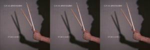 Album cover of "It's Been Good" by Lucas Apostoleris, featuring a close-up of a hand holding drumsticks against a dark background. This album has been chosen as the Album of the Week for July 29, 2024 by WDNA 88.9FM Jazz Community Public Radio.