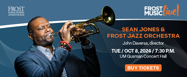 Sean Jones playing trumpet with Frost Jazz Orchestra, performing live at UM Gusman Concert Hall, October 8, 2024.